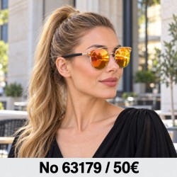 Γυναικεία γυαλιά ηλίου 63179 με πορτοκαλί καθρέφτη — μοντέλο σε καφέ