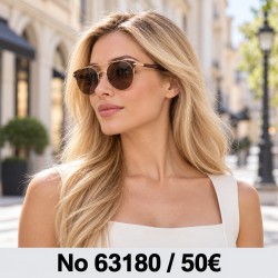 Γυναικεία γυαλιά ηλίου 63180 με ροζ χρυσό σκελετό και καφέ φακούς — φορεμένα από μοντέλο, λήψη 1