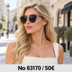 Γυναικεία γυαλιά ηλίου 63170 με μαύρη επάνω γραμμή σκελετού και σκούρους πολωτικούς φακούς — φορεμένα από μοντέλο, λήψη 1