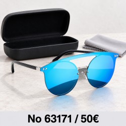 Γυναικεία γυαλιά ηλίου 63171 με γαλάζιους πολωτικούς φακούς καθρέφτη και μαύρους βραχίονες — γυαλιά με θήκη και πανάκι