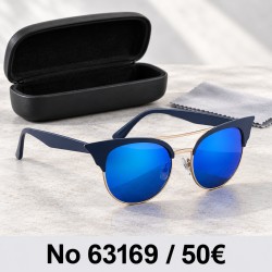 Γυναικεία γυαλιά ηλίου 63169 με σκούρο μπλε cat eye σκελετό και μπλε φακούς καθρέφτη — γυαλιά με θήκη και πανάκι