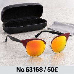 Γυναικεία γυαλιά ηλίου 63168 με μπορντό cat eye σκελετό και πορτοκαλί χρυσαφί φακούς καθρέφτη — γυαλιά με θήκη και πανάκι