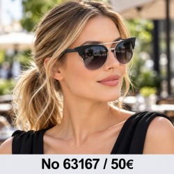 Γυαλιά ηλίου 63167 Cat Eye Μαύρα με Ασημί Σκελετό — φορεμένα από μοντέλο, λήψη 2