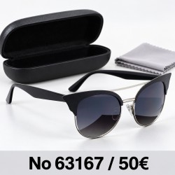 Γυαλιά ηλίου 63167 Cat Eye Μαύρα με Ασημί Σκελετό — με θήκη και πανάκι