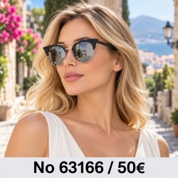 Γυαλιά ηλίου 63166 Cat Eye Μαύρα με Ασημί Καθρέφτη — φορεμένα από μοντέλο, λήψη 1