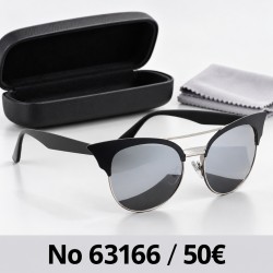 Γυαλιά ηλίου 63166 Cat Eye Μαύρα με Ασημί Καθρέφτη — με θήκη και πανάκι