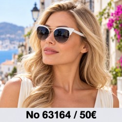 Γυαλιά ηλίου 63164 Cat Eye Λευκά με Χρυσές Λεπτομέρειες — φορεμένα από μοντέλο, λήψη 1