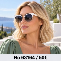 Γυαλιά ηλίου 63164 Cat Eye Λευκά με Χρυσές Λεπτομέρειες — φορεμένα από μοντέλο, λήψη 3