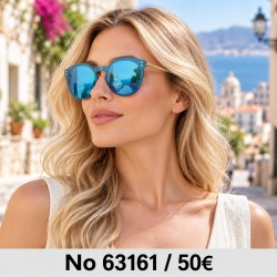 Γυαλιά ηλίου 63161 Στρογγυλά Μπλε Καθρέφτης — φορεμένα από μοντέλο, λήψη 1