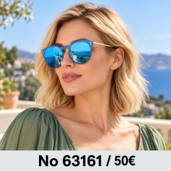 Γυαλιά ηλίου 63161 Στρογγυλά Μπλε Καθρέφτης — φορεμένα από μοντέλο, λήψη 3