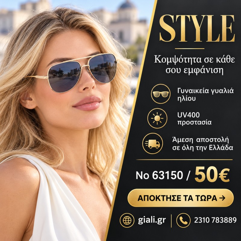 Γυαλιά ηλίου 63150 Aviator Χρυσά με Γκρι Φακούς — παρουσίαση συλλογής