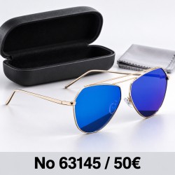 Γυαλιά ηλίου 63145 Aviator Χρυσά με Μπλε Καθρέφτη — με θήκη και πανάκι