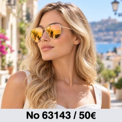 Γυαλιά ηλίου 63143 Aviator Χρυσά με Πορτοκαλί Καθρέφτη — φορεμένα από μοντέλο, λήψη 1