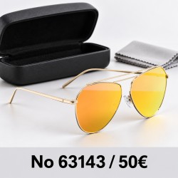 Γυαλιά ηλίου 63143 Aviator Χρυσά με Πορτοκαλί Καθρέφτη — με θήκη και πανάκι