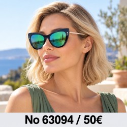 Γυαλιά ηλίου 63094 Cat Eye Μαύρα με Πράσινο Καθρέφτη — φορεμένα από μοντέλο, λήψη 3