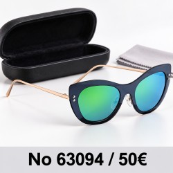 Γυαλιά ηλίου 63094 Cat Eye Μαύρα με Πράσινο Καθρέφτη — με θήκη και πανάκι