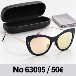 Γυαλιά ηλίου 63095 Cat Eye Μαύρα με Χρυσό Καθρέφτη — με θήκη και πανάκι
