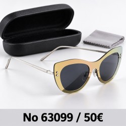 Γυαλιά ηλίου 63099 Cat Eye Χρυσαφί με Σκούρους Φακούς — με θήκη και πανάκι