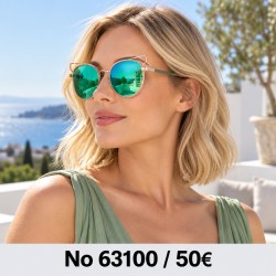 Γυαλιά ηλίου 63100 Στρογγυλά Ροζ Χρυσά με Πράσινο Καθρέφτη — φορεμένα από μοντέλο, λήψη 3