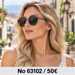 Γυαλιά ηλίου 63102 Στρογγυλά Μαύρα με Σκούρους Φακούς — φορεμένα από μοντέλο, λήψη 1