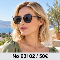Γυαλιά ηλίου 63102 Στρογγυλά Μαύρα με Σκούρους Φακούς — φορεμένα από μοντέλο, λήψη 3