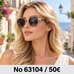 Γυαλιά ηλίου 63104 Στρογγυλά Ροζ Χρυσά με Σκούρους Φακούς — φορεμένα από μοντέλο, λήψη 1