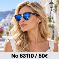 Γυαλιά ηλίου 63110 Cat Eye Μπλε με Μπλε Καθρέφτη — φορεμένα από μοντέλο, λήψη 1