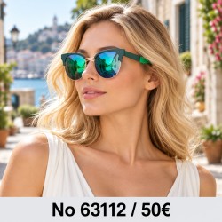Γυαλιά ηλίου 63112 Cat Eye Πράσινα με Πράσινο Καθρέφτη — φορεμένα από μοντέλο, λήψη 1