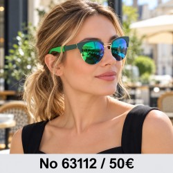 Γυαλιά ηλίου 63112 Cat Eye Πράσινα με Πράσινο Καθρέφτη — φορεμένα από μοντέλο, λήψη 2