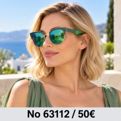 Γυαλιά ηλίου 63112 Cat Eye Πράσινα με Πράσινο Καθρέφτη — φορεμένα από μοντέλο, λήψη 3
