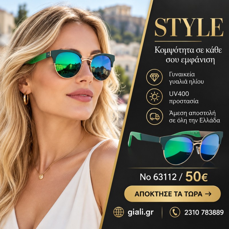 Γυαλιά ηλίου 63112 Cat Eye Πράσινα με Πράσινο Καθρέφτη — παρουσίαση συλλογής
