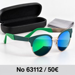 Γυαλιά ηλίου 63112 Cat Eye Πράσινα με Πράσινο Καθρέφτη — με θήκη και πανάκι