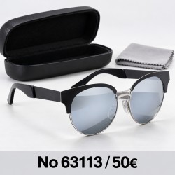 Γυαλιά ηλίου 63113 Cat Eye Μαύρα με Ασημί Καθρέφτη — με θήκη και πανάκι