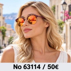 Γυαλιά ηλίου 63114 Στρογγυλά Μπορντό με Πορτοκαλί Καθρέφτη — φορεμένα από μοντέλο, λήψη 1