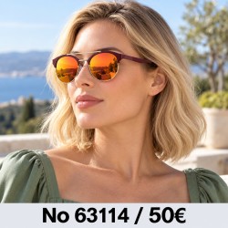 Γυαλιά ηλίου 63114 Στρογγυλά Μπορντό με Πορτοκαλί Καθρέφτη — φορεμένα από μοντέλο, λήψη 3