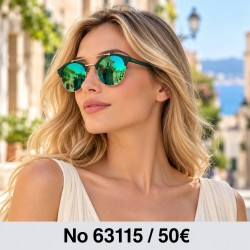 Γυαλιά ηλίου 63115 Στρογγυλά Πράσινα με Πράσινο Καθρέφτη — φορεμένα από μοντέλο, λήψη 1