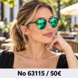 Γυαλιά ηλίου 63115 Στρογγυλά Πράσινα με Πράσινο Καθρέφτη — φορεμένα από μοντέλο, λήψη 2