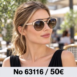 Γυαλιά ηλίου 63116 Στρογγυλά Χρυσαφί με Καφέ Φακούς — φορεμένα από μοντέλο, λήψη 2