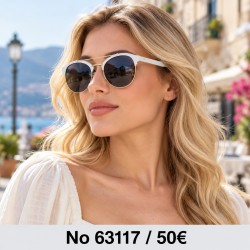 Γυαλιά ηλίου 63117 Στρογγυλά Λευκά με Σκούρους Φακούς — φορεμένα από μοντέλο, λήψη 1