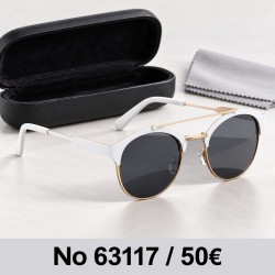 Γυαλιά ηλίου 63117 Στρογγυλά Λευκά με Σκούρους Φακούς — με θήκη και πανάκι