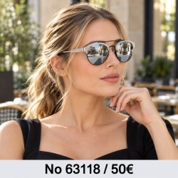Γυαλιά ηλίου 63118 Στρογγυλά Ασημί με Ασημί Καθρέφτη — φορεμένα από μοντέλο, λήψη 2