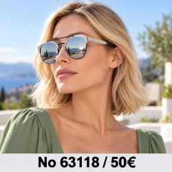 Γυαλιά ηλίου 63118 Στρογγυλά Ασημί με Ασημί Καθρέφτη — φορεμένα από μοντέλο, λήψη 3