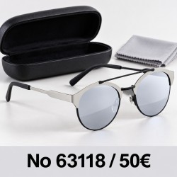 Γυαλιά ηλίου 63118 Στρογγυλά Ασημί με Ασημί Καθρέφτη — με θήκη και πανάκι